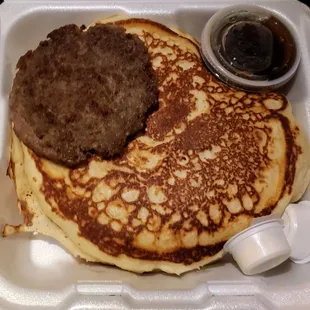 Great hotcakes and really tasty sasuage.