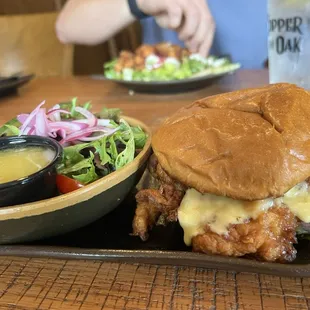 Crispy Chicken Sandwich and a Side Salad
