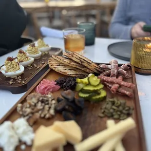 Deviled eggs and large charcuterie board