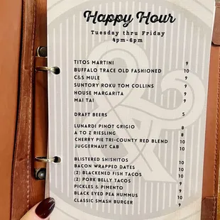 Happy hour menu 5/28