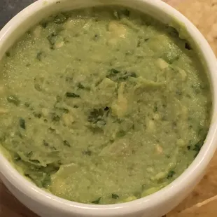 a bowl of guacamole and tortillas