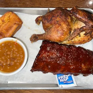 Half Rack Ribs and Half Chicken with Ranch Beans