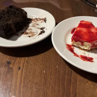 Chocolate cake and lemon cheesecake.