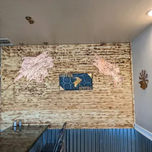 a map on the wall of a restaurant