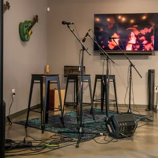 Stage for songwriters showcase at Copper Branch Vegan &amp; Vegetarian Restaurant
