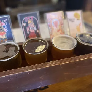 Ivy straight haze, Maggie Mae pale ale, Bea orange blossom, and Gringa Starr Mexican cream ale Flight