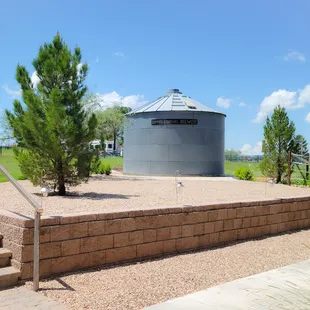 a view of a silo and steps leading up to it