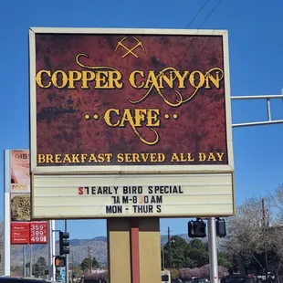 sign for breakfast served all day