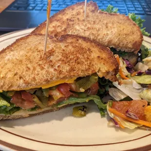 A working lunch in the city. Got the vegetarian sandwich with salad.