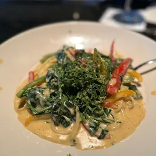 Rattlesnake Pasta made vegetarian with spinach added.