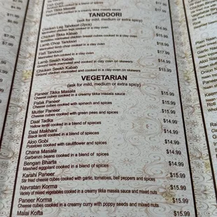 Menu as of August 2024