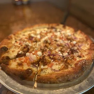 a pizza on a platter