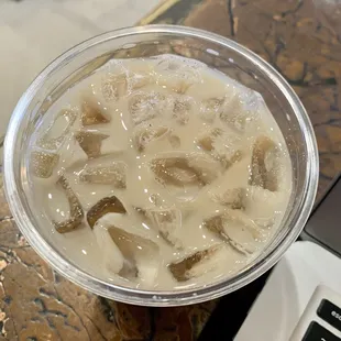 a glass of iced coffee