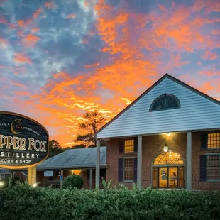 Williamsburg sunset over the distillery