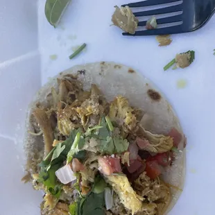 Chicken taco (it comes plain and they have condiments in the other room).