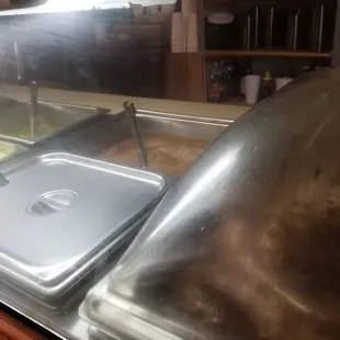 Additional photo of serving area. The meats are Salisbury Steak and Turkey Necks.