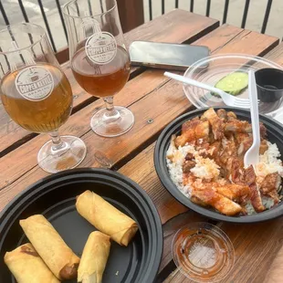 Over rice thai food and beer
