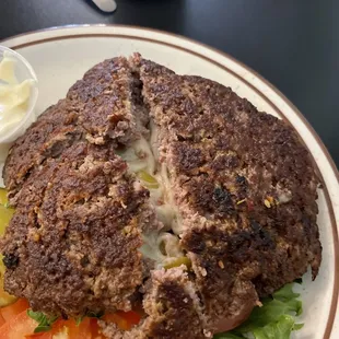 Stuffed burger, no bun.