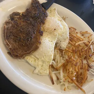 Pork chop and eggs