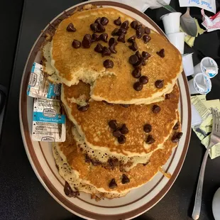 Stack of pancakes with chocolate chip