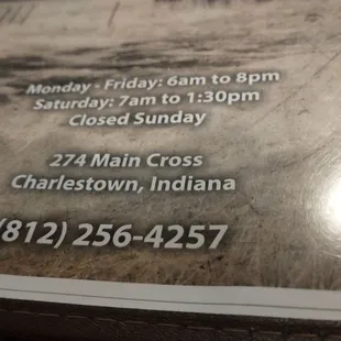 Bottom front of menu