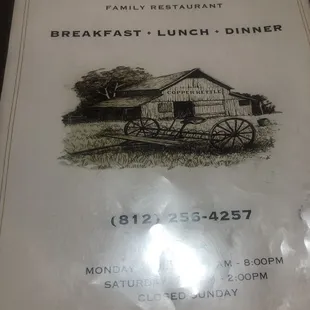 Front of Menu