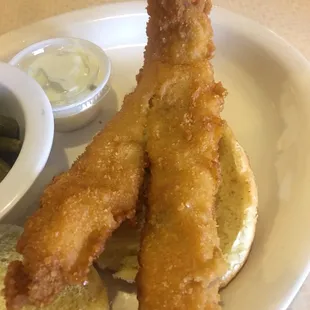The fish was good and hand breaded.