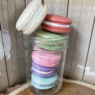 Macarons from Macadons in assorted flavors: Vanilla, red velvet, pistachio, strawberry, passionfruit, blueberry (top to bottom)