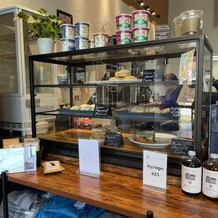 a display of coffee and other items