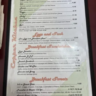 the menu for the restaurant