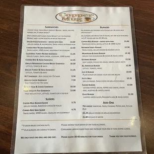 menu