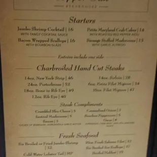 Menu as of 9.19.19