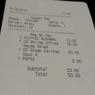 Pasta dishes come with soup or house salad.