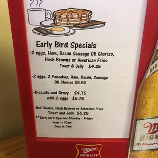 Early Bird menu