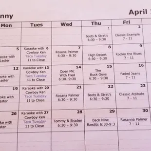 April&apos;s  Schedule