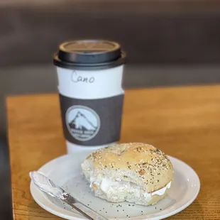 a bagel and a cup of coffee