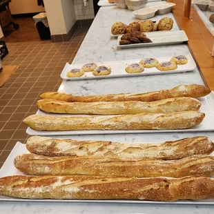 Just ciabatta, cookies, and baguettes. 15-20 min eta for danishes and croissants though. (2/20/24)