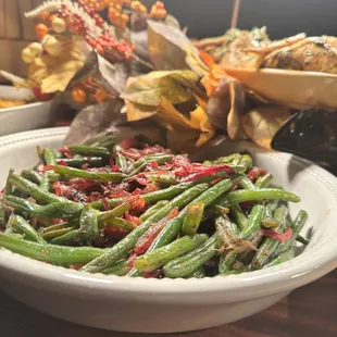 Delicious lightly seasoned sautéed green beans with onion and garlic