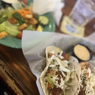Fish tacos and salad