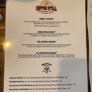 Menu with specials