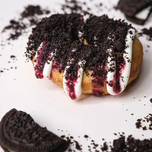 Dirt Pile 2.0: House-Raspberry Sauce, Secret Vanilla Frosting, Crushed oreos