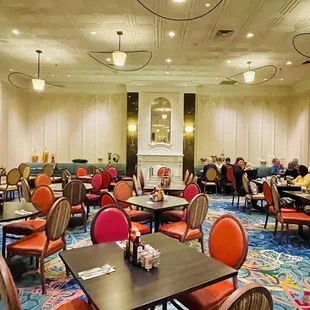 tables and chairs in a restaurant