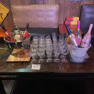 a table full of wine glasses
