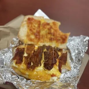 Bacon, egg, and cheese on Cuban toast.