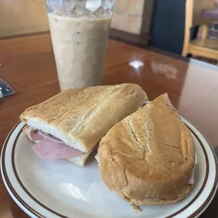 Iced Cafe con Leche &amp; Cuban sandwich