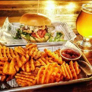 Cajun Onion Butter Burger with seasoned fries