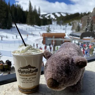 a cup of coffee and a teddy bear
