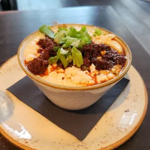 Chorizo and feta grits
