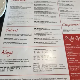 the menu and prices
