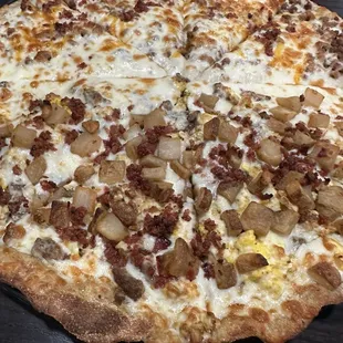 Half breakfast pizza. Half baked potato.